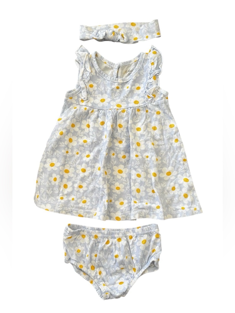 Sterling Baby size 12M Girl Set Dress Bloomers Headband blue white daisies
